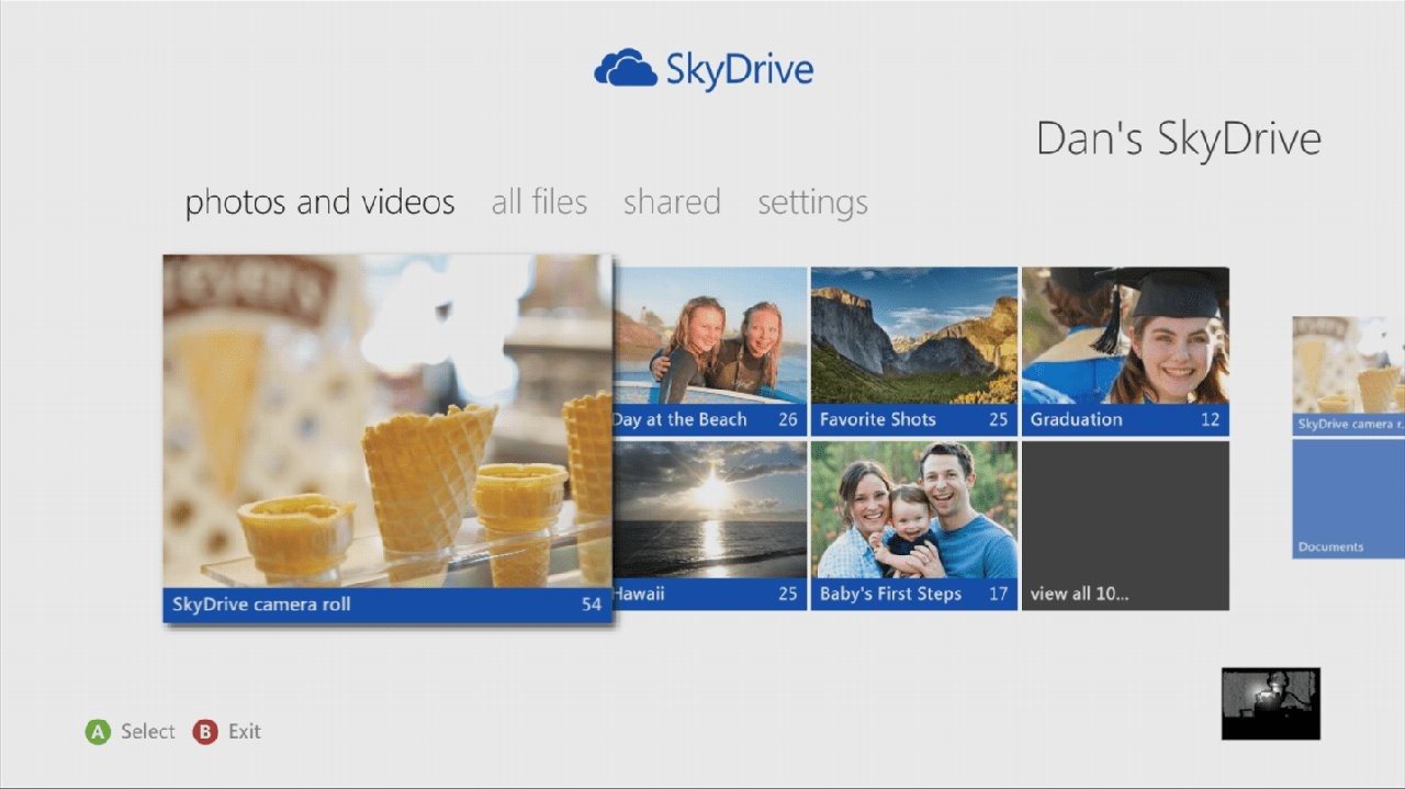 SkyDrive dla Xbox 360, zdjęcia i filmy na ekranie telewizora