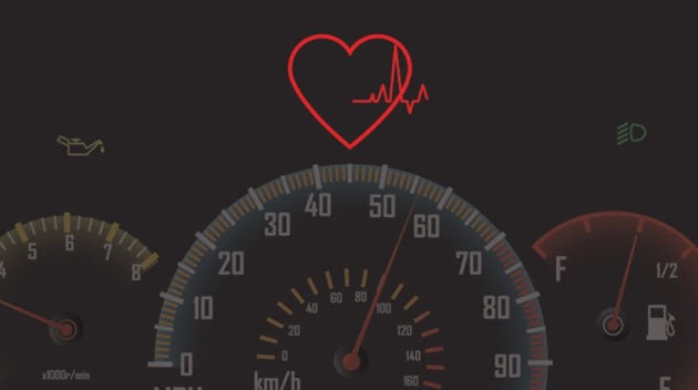Wizualizacja monitoringu pracy serca na tablicy rozdzielczej auta