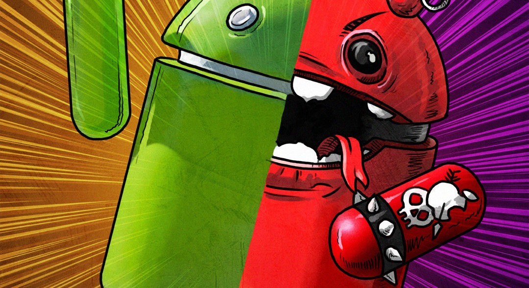 Android, w połowie zielony anioł, w połowie czerwony diabeł.