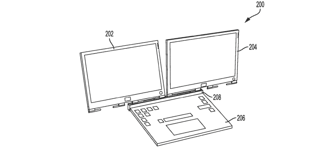 obrazek z patentu laptopa z dwoma ekranami