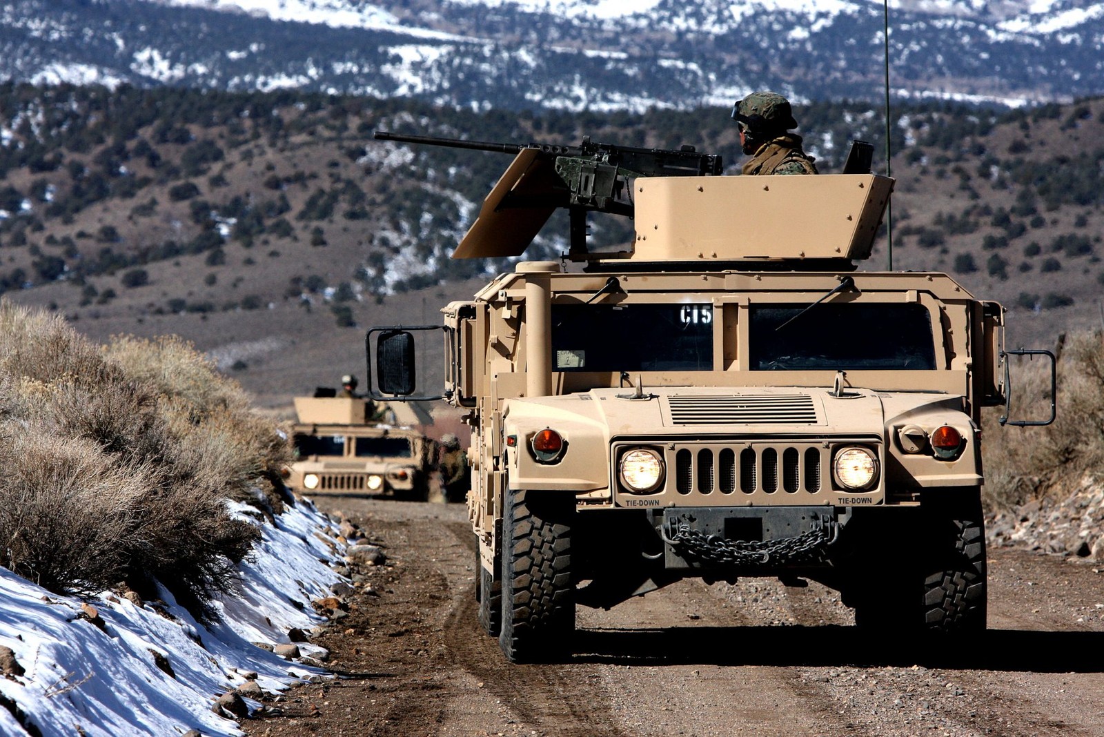 Marines and sailors of Weapons Company, 3rd Battalion, 4th Marine Regiment, conduct a 35-mile convoy training exercise from the town of Bridgeport, Calif., to Hawthorne Army Ammunition Depot in Hawthorne, Nev., March 7. , Cpl. Nicole A. LaVine
