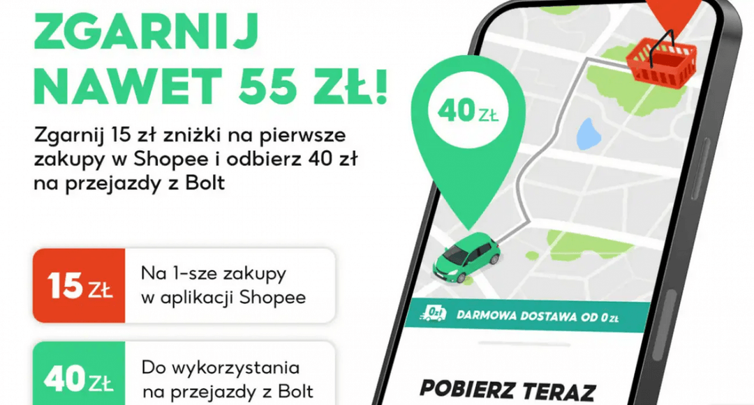 Shopee i Bolt startują ze wspólną promocją. Zniżka na zakupy oraz rabat na przejazdy