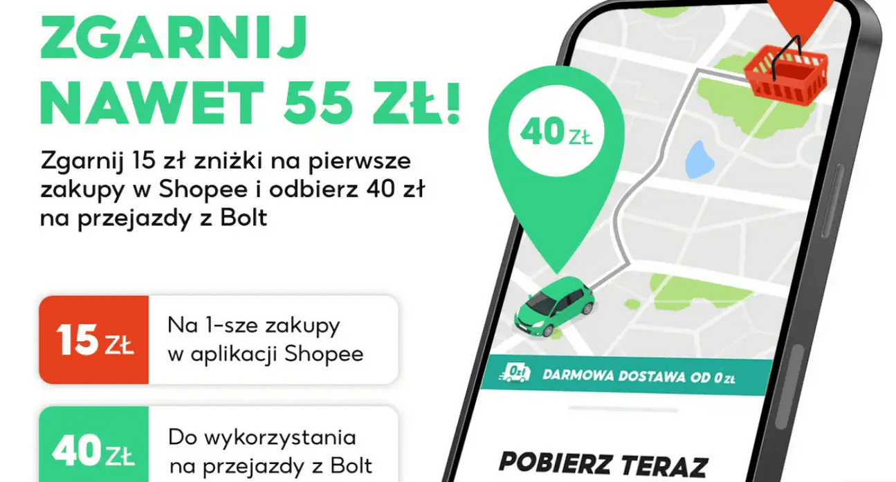 Shopee i Bolt startują ze wspólną promocją. Zniżka na zakupy oraz rabat na przejazdy