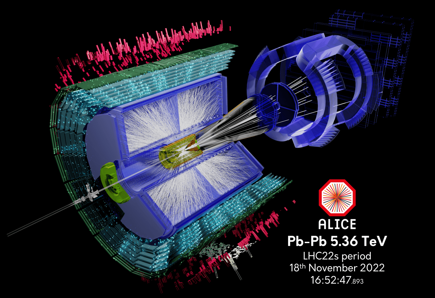 Ilustracja zderzeń ołowiu w eksperymencie ALICE LHC /Fot. CERN
